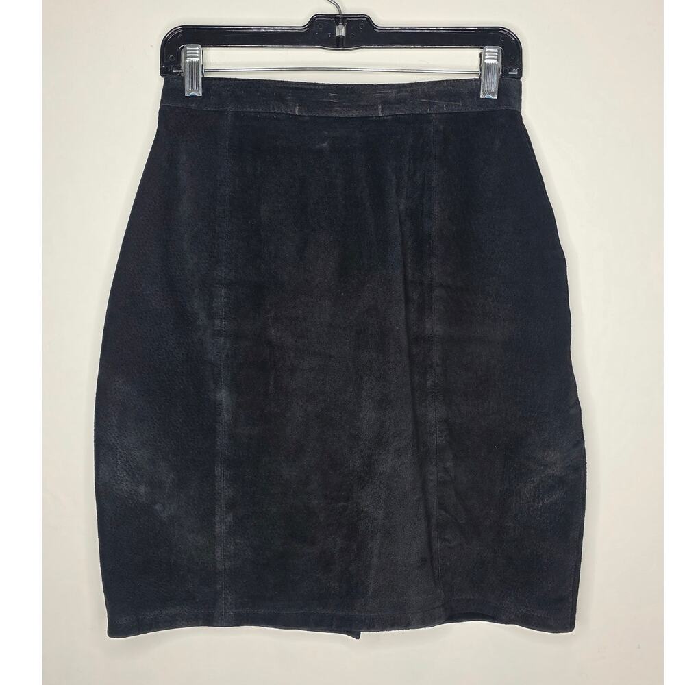 Vintage International Leather black suede leather skirt fully lined - 9 / 10